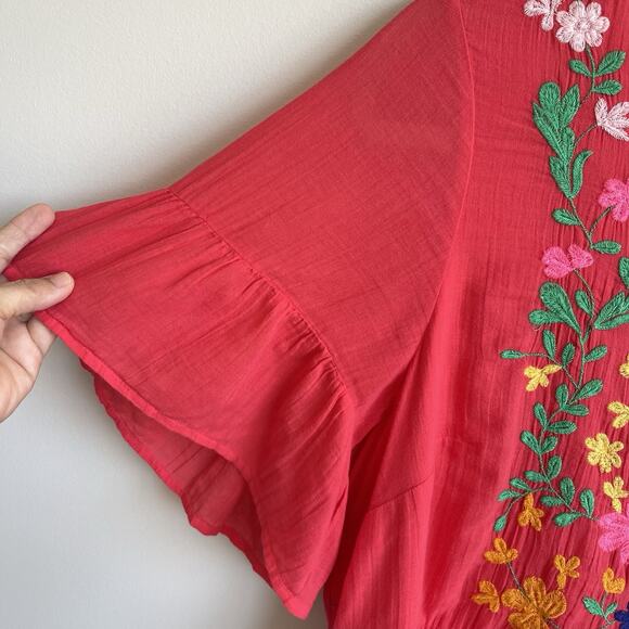 Crown & Ivy Plus Size 2X Flutter Short Sleeves Floral Embroidered Dress Boho - Picture 4 of 12